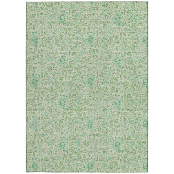 Homeroots 3' Green Floral Washable Area Rug - Stain Resistant, Durable Design For Indoor & Outdoor Spaces 9' X 12' Polyester 580464