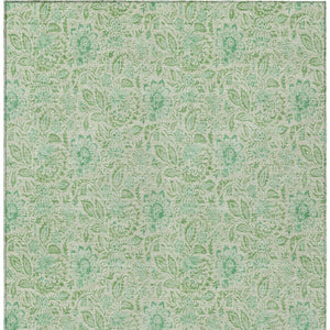 Homeroots 3' Green Floral Washable Area Rug - Stain Resistant, Durable Design For Indoor & Outdoor Spaces 10' X 14' Polyester 580465