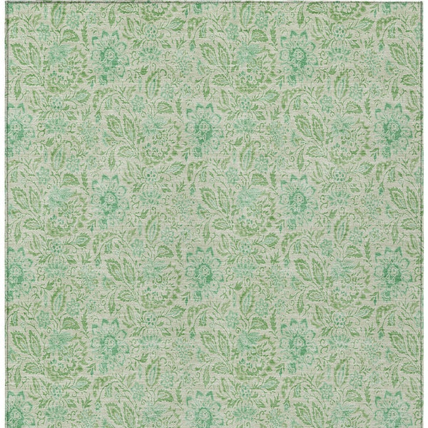 Homeroots 3' Green Floral Washable Area Rug - Stain Resistant, Durable Design For Indoor & Outdoor Spaces 10' X 14' Polyester 580465