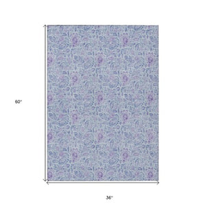 Homeroots 3' Green Floral Washable Area Rug - Stain Resistant, Durable Design For Indoor & Outdoor Spaces 3' X 5' Polyester 580466