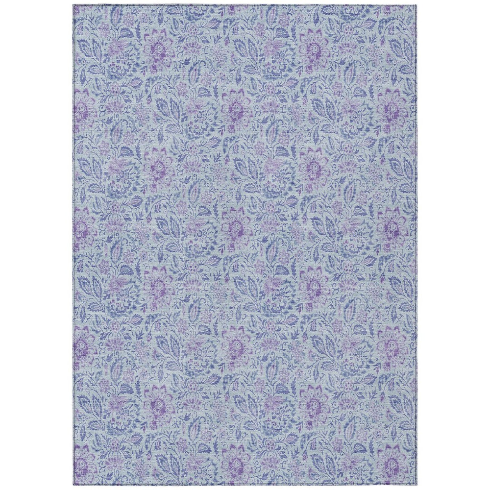 HomeRoots 5' Sky Blue and Purple Floral Area Rug - Stylish, Durable, and Washable for Indoor and Outdoor Use 5' X 8' 580467