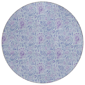 HomeRoots 5' Sky Blue and Purple Floral Area Rug - Stylish, Durable, and Washable for Indoor and Outdoor Use 8' Round 580468
