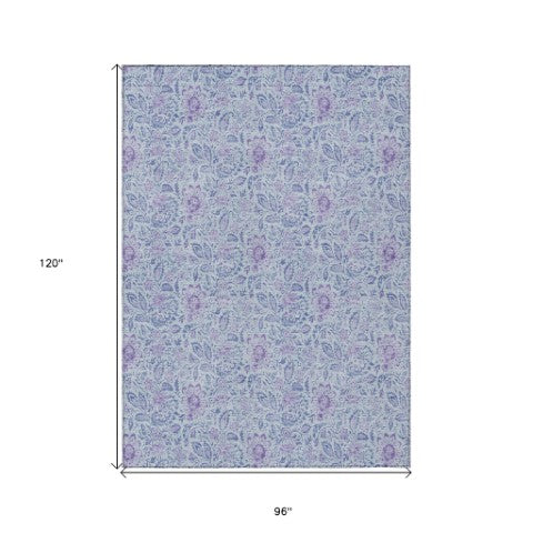 Homeroots 3' Green Floral Washable Area Rug - Stain Resistant, Durable Design For Indoor & Outdoor Spaces 8' X 10' Polyester 580469