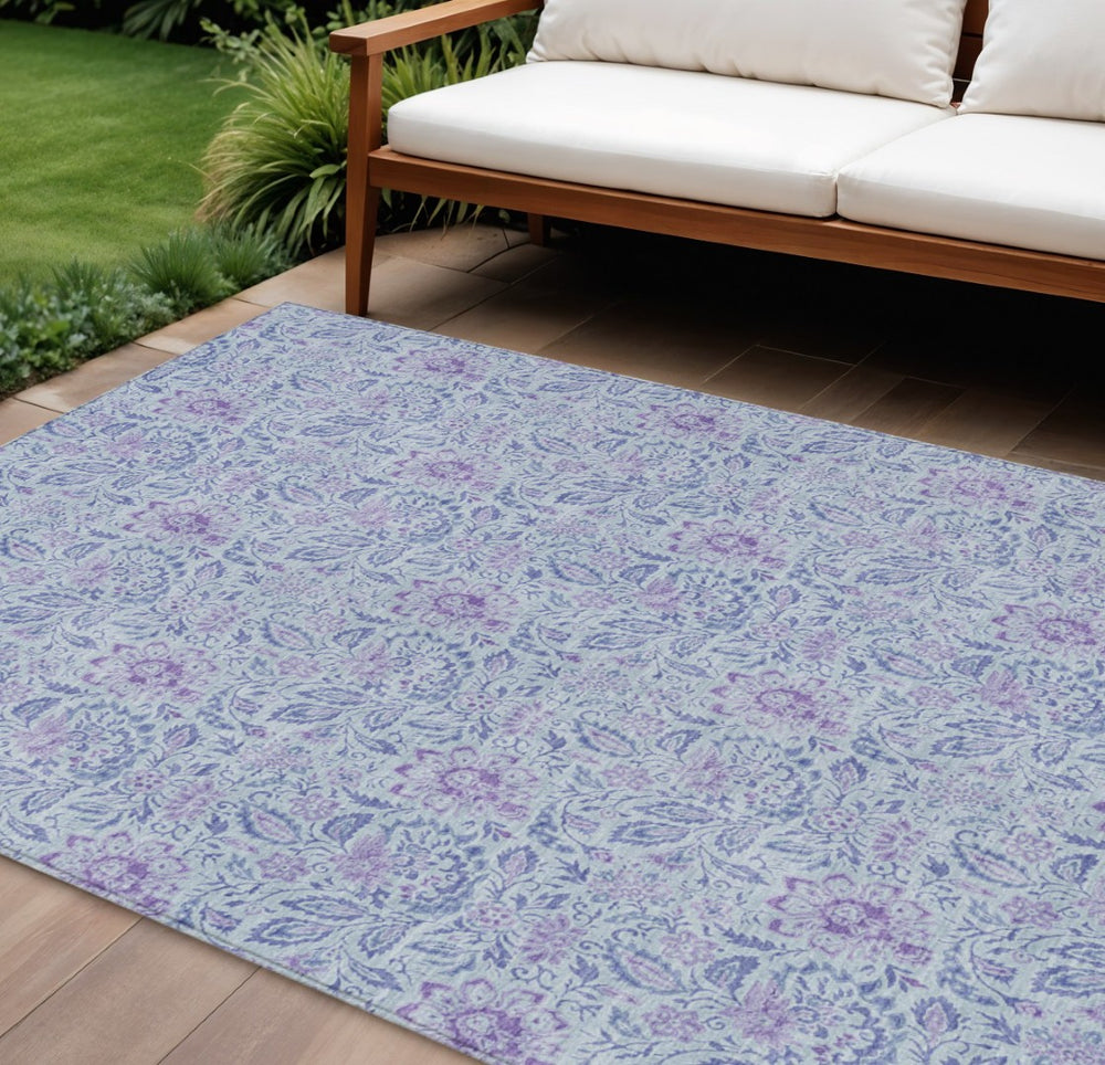 HomeRoots 9' Sky Blue and Purple Floral Area Rug - Durable, Washable Design for Indoor and Outdoor Use 9' X 12' 580470