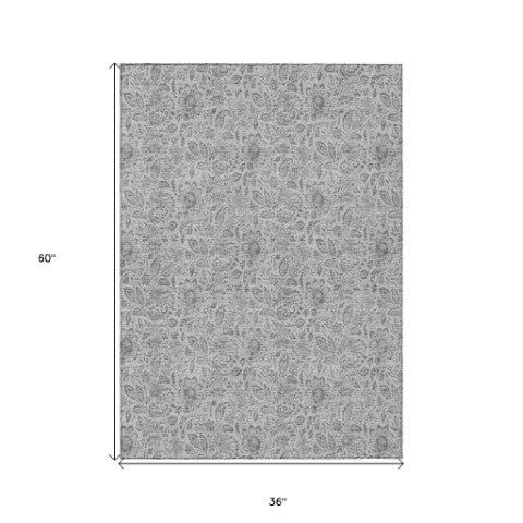 Homeroots 3' Green Floral Washable Area Rug - Stain Resistant, Durable Design For Indoor & Outdoor Spaces 3' X 5' Polyester 580472