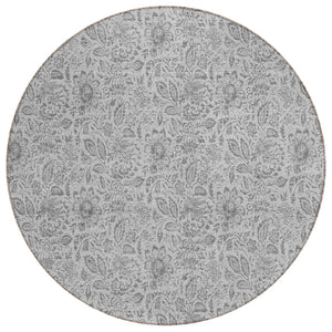 HomeRoots 5' Silver Gray and Charcoal Floral Washable Area Rug for Indoor and Outdoor Elegance and Durability 8' Round 580474