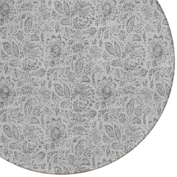 Homeroots 3' Green Floral Washable Area Rug - Stain Resistant, Durable Design For Indoor & Outdoor Spaces 8' Round Polyester 580474