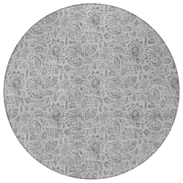 Homeroots 3' Green Floral Washable Area Rug - Stain Resistant, Durable Design For Indoor & Outdoor Spaces 8' Round Polyester 580474