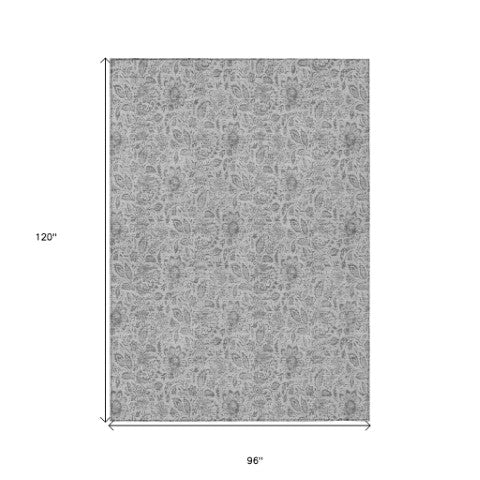 Homeroots 3' Green Floral Washable Area Rug - Stain Resistant, Durable Design For Indoor & Outdoor Spaces 8' X 10' Polyester 580475