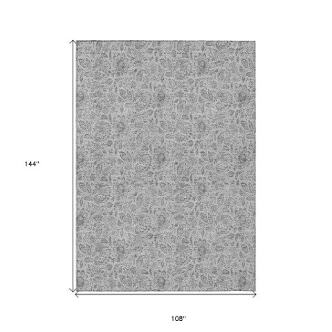 Homeroots 3' Green Floral Washable Area Rug - Stain Resistant, Durable Design For Indoor & Outdoor Spaces 9' X 12' Polyester 580476