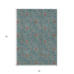 Homeroots 3' Green Floral Washable Area Rug - Stain Resistant, Durable Design For Indoor & Outdoor Spaces 3' X 5' Polyester 580478