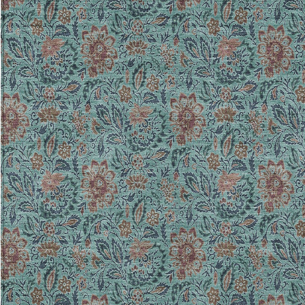 Homeroots 3' Green Floral Washable Area Rug - Stain Resistant, Durable Design For Indoor & Outdoor Spaces 5' X 8' Polyester 580479