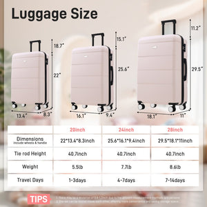 English Elm Hardshell 3 Piece Luggage Set Abs Spinner Suitcase with Tsa Lock Telescoping Handle Light Pink N732P308497U