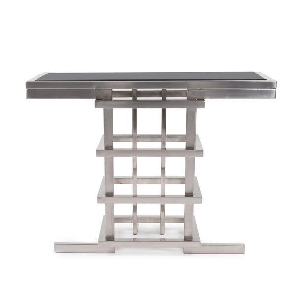 Howard Elliott Metropolis Console: Stylish Brushed Silver Frame With Smoked Glass Top For Modern Small Spaces Silver Stainless Steel ,Glass 58048-howard-elliott