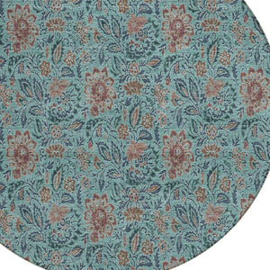 Homeroots 3' Green Floral Washable Area Rug - Stain Resistant, Durable Design For Indoor & Outdoor Spaces 8' Round Polyester 580480