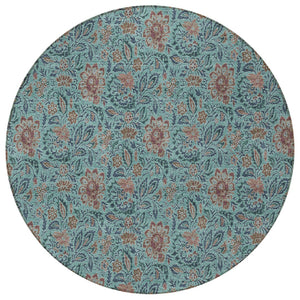 Homeroots 3' Green Floral Washable Area Rug - Stain Resistant, Durable Design For Indoor & Outdoor Spaces 8' Round Polyester 580480