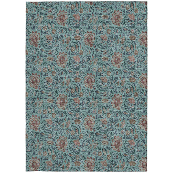 Homeroots 3' Green Floral Washable Area Rug - Stain Resistant, Durable Design For Indoor & Outdoor Spaces 8' X 10' Polyester 580481