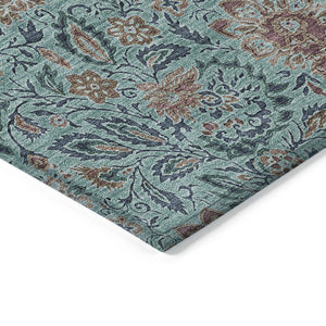 Homeroots 3' Green Floral Washable Area Rug - Stain Resistant, Durable Design For Indoor & Outdoor Spaces 8' X 10' Polyester 580481