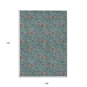 Homeroots 3' Green Floral Washable Area Rug - Stain Resistant, Durable Design For Indoor & Outdoor Spaces 9' X 12' Polyester 580482