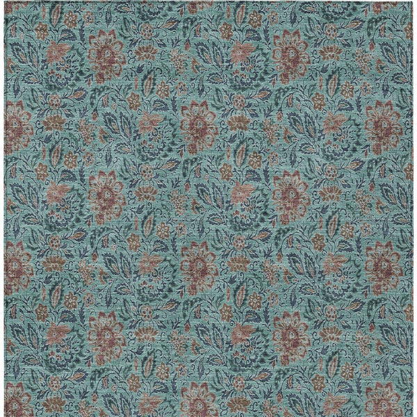Homeroots 3' Green Floral Washable Area Rug - Stain Resistant, Durable Design For Indoor & Outdoor Spaces 10' X 14' Polyester 580483
