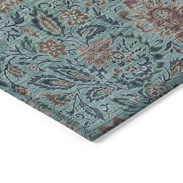 Homeroots 3' Green Floral Washable Area Rug - Stain Resistant, Durable Design For Indoor & Outdoor Spaces 10' X 14' Polyester 580483