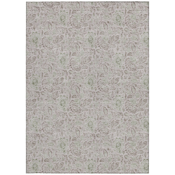 Homeroots 3' Green Floral Washable Area Rug - Stain Resistant, Durable Design For Indoor & Outdoor Spaces 5' X 8' Polyester 580485