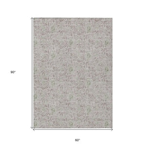 Homeroots 3' Green Floral Washable Area Rug - Stain Resistant, Durable Design For Indoor & Outdoor Spaces 5' X 8' Polyester 580485