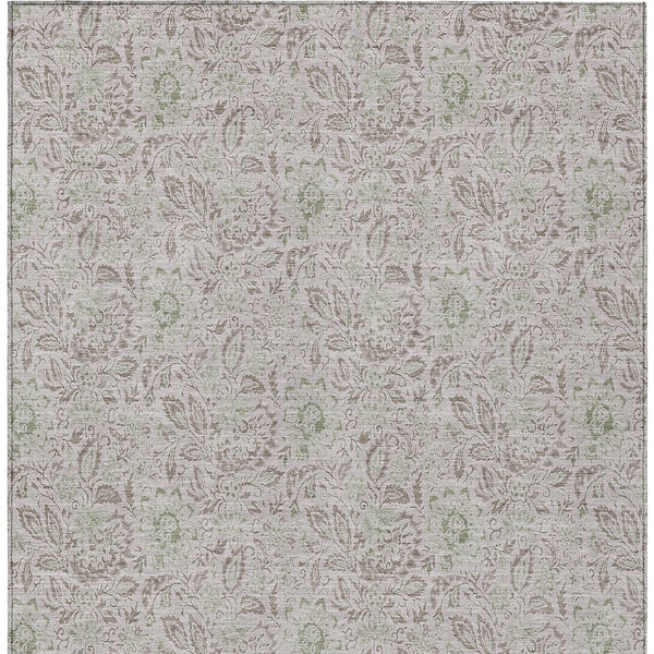 Homeroots 3' Green Floral Washable Area Rug - Stain Resistant, Durable Design For Indoor & Outdoor Spaces 5' X 8' Polyester 580485