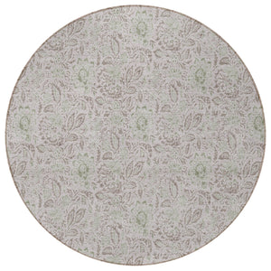 Homeroots 3' Green Floral Washable Area Rug - Stain Resistant, Durable Design For Indoor & Outdoor Spaces 8' Round Polyester 580486