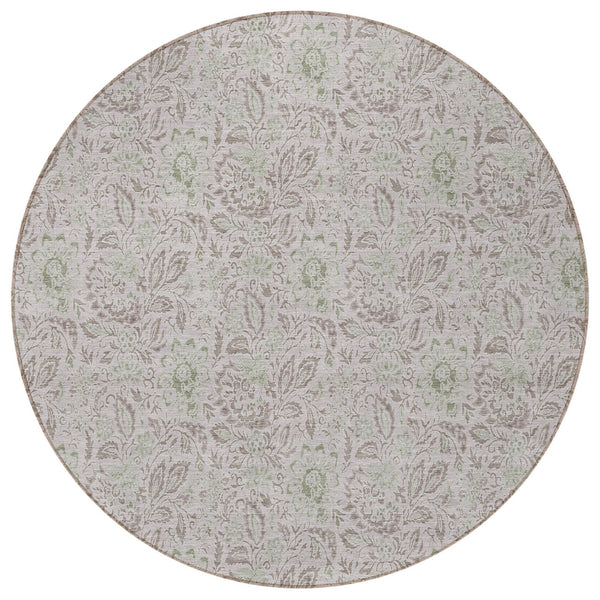 Homeroots 3' Green Floral Washable Area Rug - Stain Resistant, Durable Design For Indoor & Outdoor Spaces 8' Round Polyester 580486