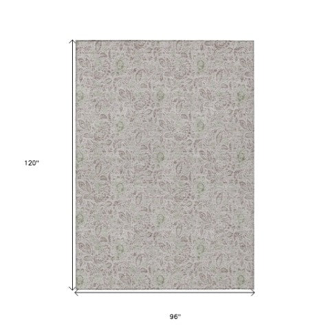 Homeroots 3' Green Floral Washable Area Rug - Stain Resistant, Durable Design For Indoor & Outdoor Spaces 8' X 10' Polyester 580487