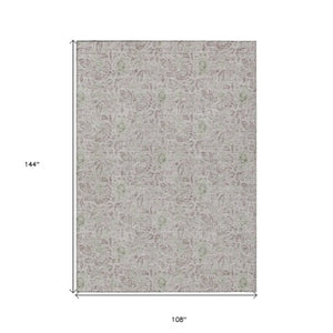 Homeroots 3' Green Floral Washable Area Rug - Stain Resistant, Durable Design For Indoor & Outdoor Spaces 9' X 12' Polyester 580488