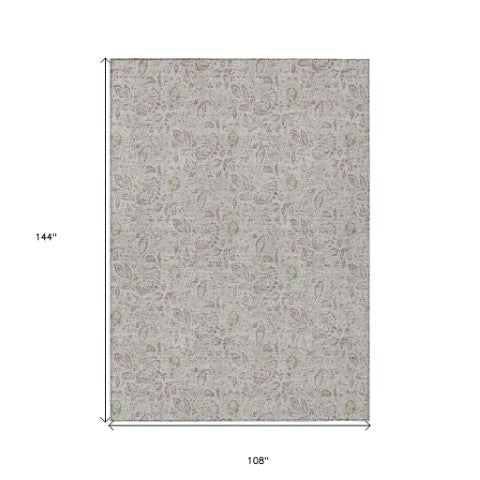 Homeroots 3' Green Floral Washable Area Rug - Stain Resistant, Durable Design For Indoor & Outdoor Spaces 9' X 12' Polyester 580488