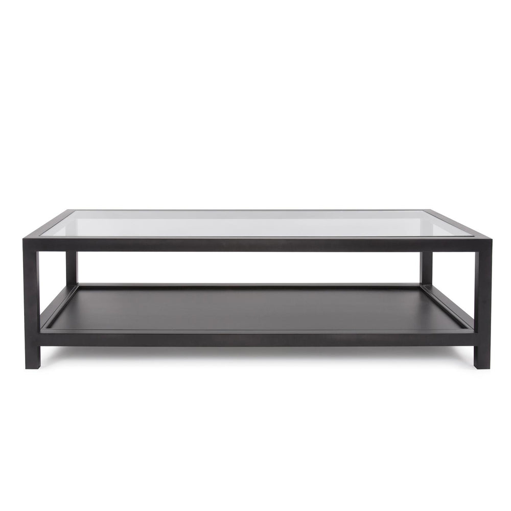 Howard Elliott Dumas Coffee Table - Sleek Brushed Black Nickel Frame With Tempered Glass Top & Stylish Bottom Shelf Black Stainless Steel ,Glass 58049-howard-elliott