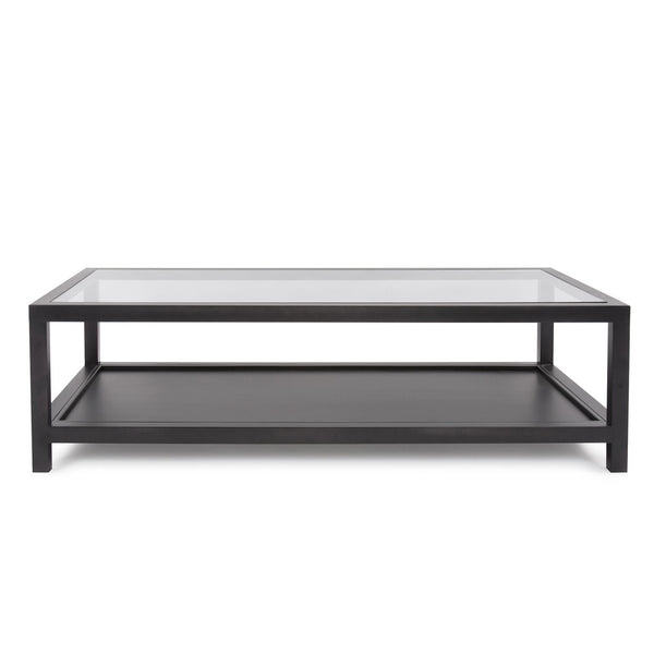 Howard Elliott Dumas Coffee Table - Sleek Brushed Black Nickel Frame With Tempered Glass Top & Stylish Bottom Shelf Black Stainless Steel ,Glass 58049-howard-elliott