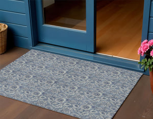 Homeroots 3' Denim Blue Floral Washable Area Rug – Perfect For Indoor And Outdoor Spaces, Durable & Stylish 3' X 5' Polyester 580490