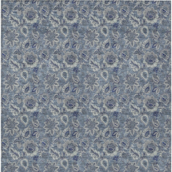 Homeroots 3' Denim Blue Floral Washable Area Rug – Perfect For Indoor And Outdoor Spaces, Durable & Stylish 5' X 8' Polyester 580491
