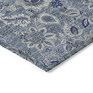 Homeroots 3' Denim Blue Floral Washable Area Rug – Perfect For Indoor And Outdoor Spaces, Durable & Stylish 5' X 8' Polyester 580491