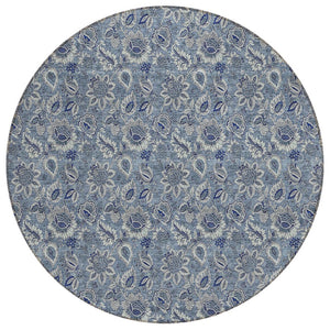 HomeRoots 5' Denim and Navy Floral Indoor Outdoor Area Rug - Durable, Washable, Perfect for High-Traffic Areas 8' Round 580492