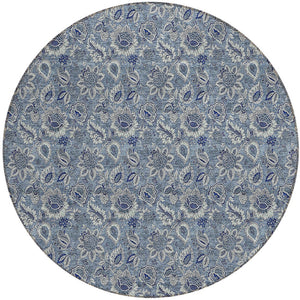 Homeroots 3' Denim Blue Floral Washable Area Rug – Perfect For Indoor And Outdoor Spaces, Durable & Stylish 8' Round Polyester 580492