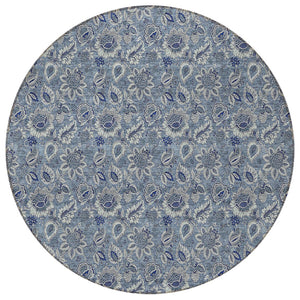 Homeroots 3' Denim Blue Floral Washable Area Rug – Perfect For Indoor And Outdoor Spaces, Durable & Stylish 8' Round Polyester 580492