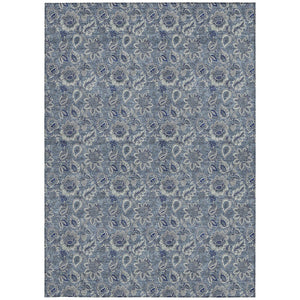Homeroots 3' Denim Blue Floral Washable Area Rug – Perfect For Indoor And Outdoor Spaces, Durable & Stylish 8' X 10' Polyester 580493