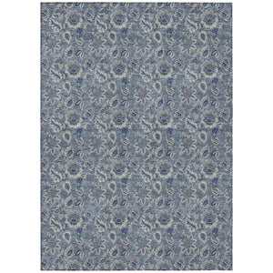 HomeRoots 5' Denim and Navy Floral Indoor Outdoor Area Rug - Durable, Washable, Perfect for High-Traffic Areas 8' X 10' 580493