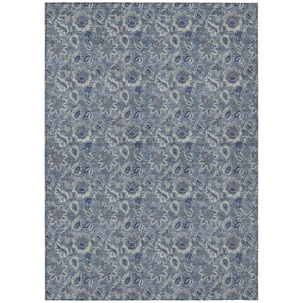 HomeRoots 9' Durable Floral Washable Area Rug - Stylish Denim & Navy Design for Indoor/Outdoor Spaces 9' X 12' 580494