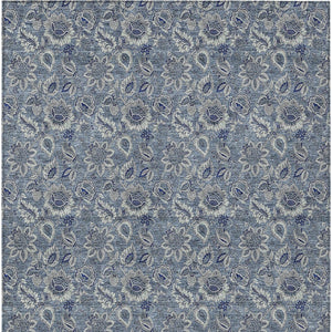 Homeroots 3' Denim Blue Floral Washable Area Rug – Perfect For Indoor And Outdoor Spaces, Durable & Stylish 9' X 12' Polyester 580494