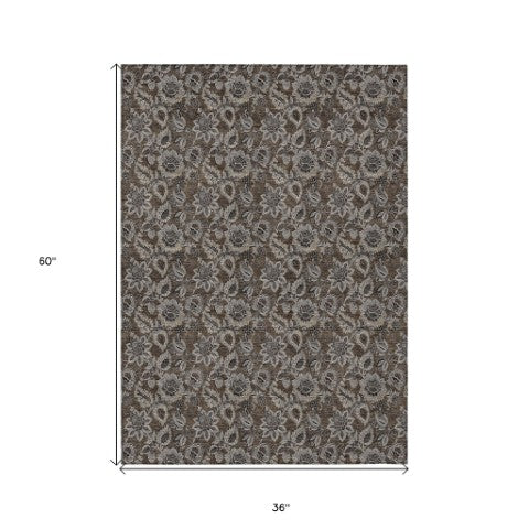 Homeroots 3' Denim Blue Floral Washable Area Rug – Perfect For Indoor And Outdoor Spaces, Durable & Stylish 3' X 5' Polyester 580496