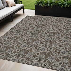 Homeroots 3' Denim Blue Floral Washable Area Rug – Perfect For Indoor And Outdoor Spaces, Durable & Stylish 5' X 8' Polyester 580497
