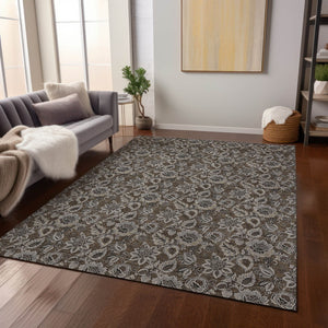 Homeroots 3' Denim Blue Floral Washable Area Rug – Perfect For Indoor And Outdoor Spaces, Durable & Stylish 5' X 8' Polyester 580497