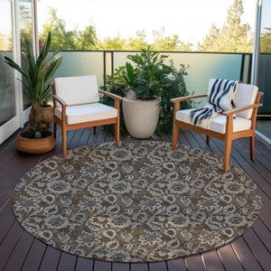 Homeroots 3' Denim Blue Floral Washable Area Rug – Perfect For Indoor And Outdoor Spaces, Durable & Stylish 8' Round Polyester 580498