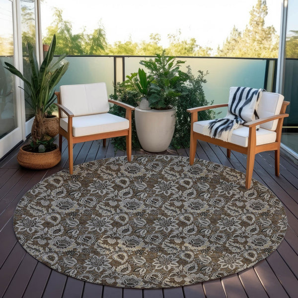 Homeroots 3' Denim Blue Floral Washable Area Rug – Perfect For Indoor And Outdoor Spaces, Durable & Stylish 8' Round Polyester 580498
